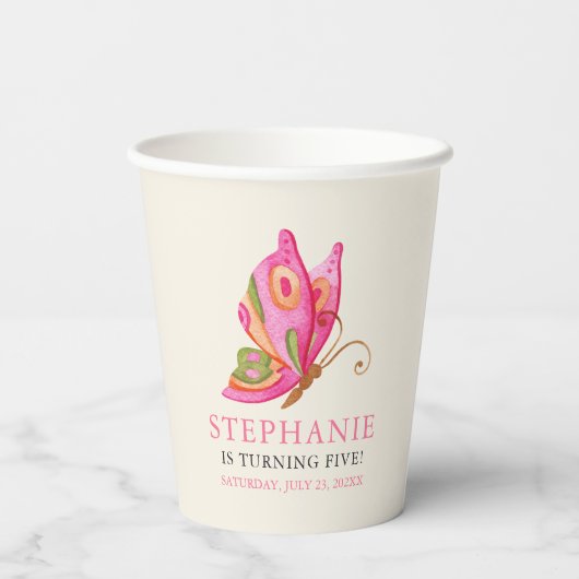 Gobelets En Papier Filles papillons fête d'anniversaire (Verso)