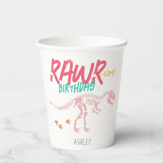 Gobelets En Papier Filles Pink Dinosaur creuser enfants mignonette An (Verso)