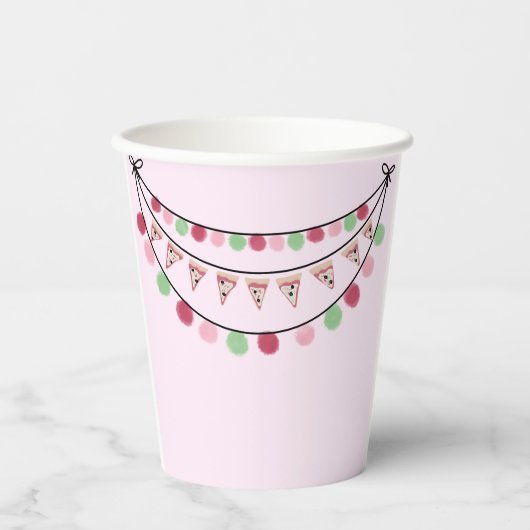 Gobelets En Papier Filles Pizza Rose fête Anniversaire (Recto)