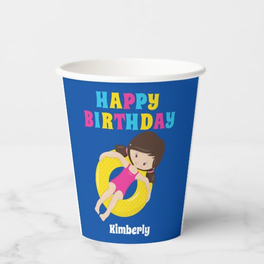 Gobelets En Papier Filles Pool Party Cute Anniversaire de enfant pers (Recto)