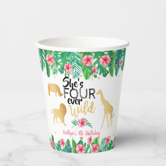 Gobelets En Papier Filles quatre jamais sauvages 4e fête d'anniversai (Recto)