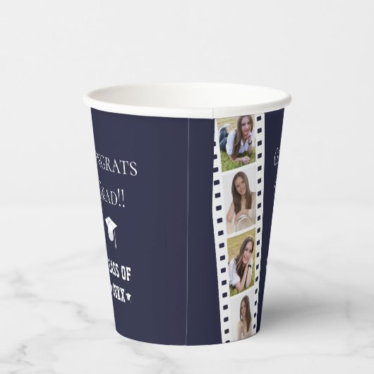 Gobelets En Papier Filmstrip Four Photo Collage Graduation | Bleu (Droite)