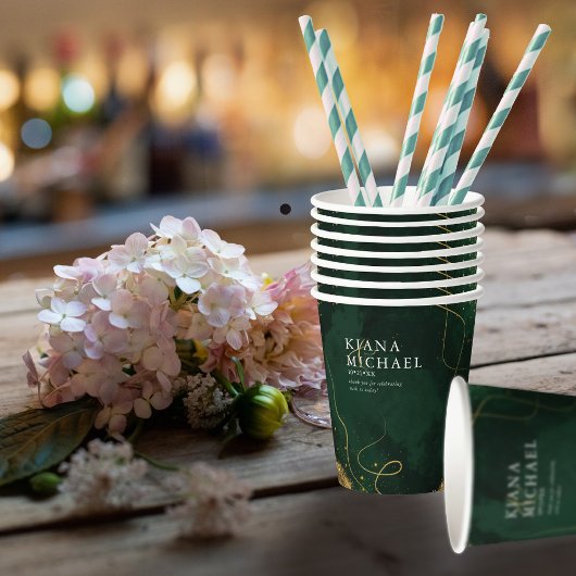 Gobelets En Papier Fine Lines Gold Abstrait Mariage V1 Emerald ID867