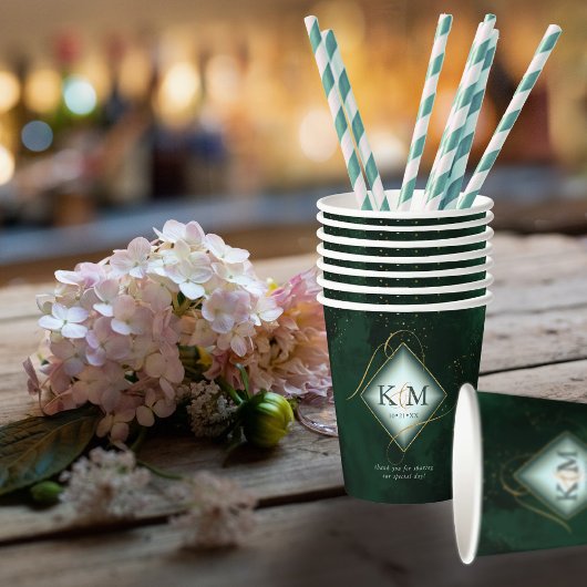 Gobelets En Papier Fine Lines Gold Abstrait Mariage V2 Emerald ID867