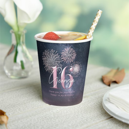 Gobelets En Papier Fireworks Sweet 16 Midnight Blush ID984 (Insitu)