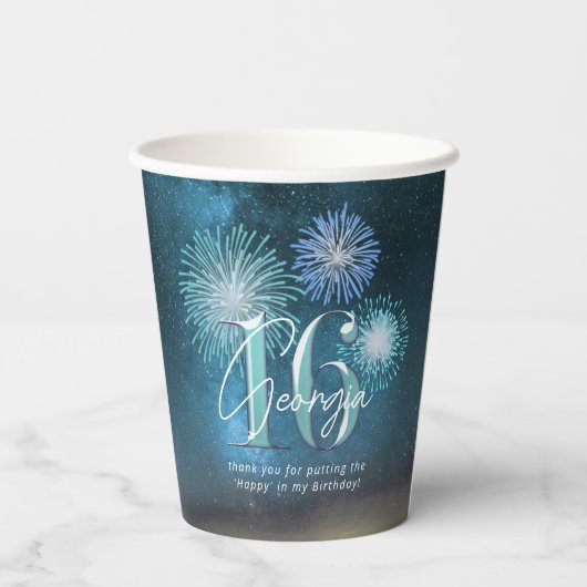 Gobelets En Papier Fireworks Sweet 16 Teal ID984 (Verso)