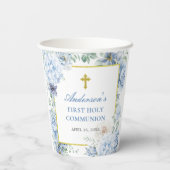 Gobelets En Papier First Holy Communion Dusty Blue Floral (Verso)