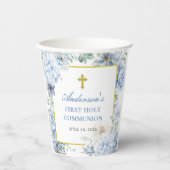 Gobelets En Papier First Holy Communion Dusty Blue Floral (Recto)