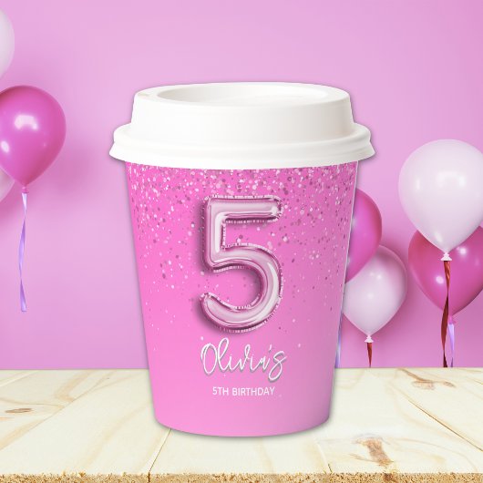 Gobelets En Papier "Five and Fabulous Paper – Pink Glitter Birthay