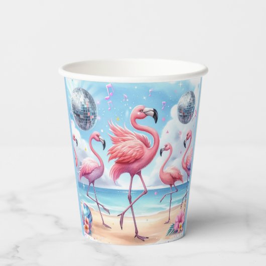 Gobelets En Papier Flamant rose Birthday Beach Party (Verso)