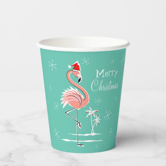 Gobelets En Papier Flamant rose de Noël Joyeux Noël (Verso)