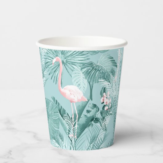 Gobelets En Papier Flamant rose Orchidée Tropical Motif Turquoise ID8 (Verso)