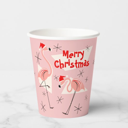 Gobelets En Papier Flamant rose Père Noël Rose Joyeux Noël (Recto)