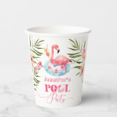 Gobelets En Papier Flamant rose piscine fête fille rose (Recto)