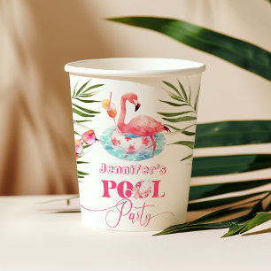 Gobelets En Papier Flamant rose piscine fête fille rose