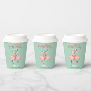 Gobelets En Papier Flamant Rose Tropical Avec Chapeaux de Père Noël N
