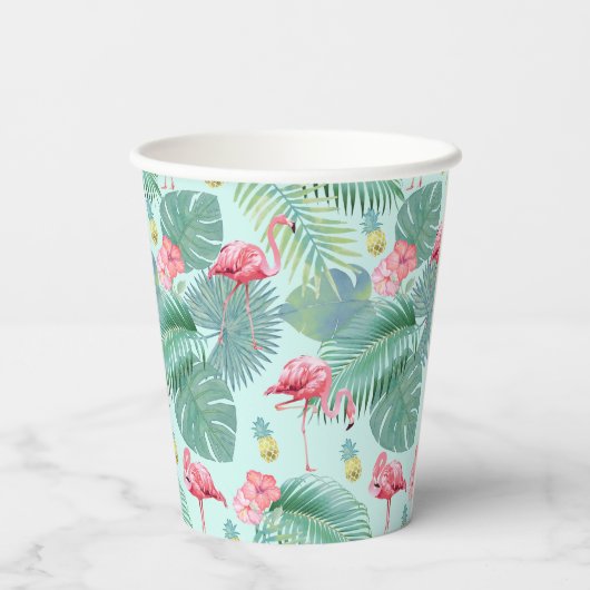 Gobelets En Papier Flamant rose tropical, Palmiers, Ananas Motif ID92 (Verso)