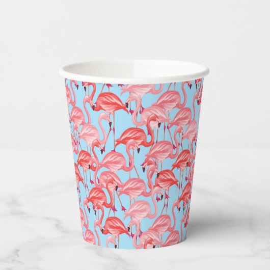 Gobelets En Papier Flamants roses Roses Clairs Sur Bleu (Gauche)