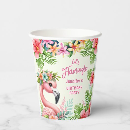 Gobelets En Papier Flamingle Girl Flamant rose rose papier d'annivers (Verso)