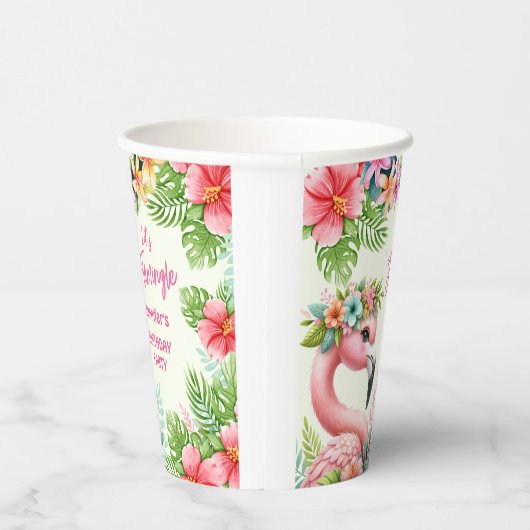 Gobelets En Papier Flamingle Girl Flamant rose rose papier d'annivers (Droite)