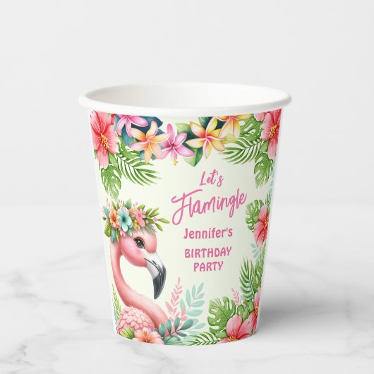 Gobelets En Papier Flamingle Girl Flamant rose rose papier d'annivers (Recto)