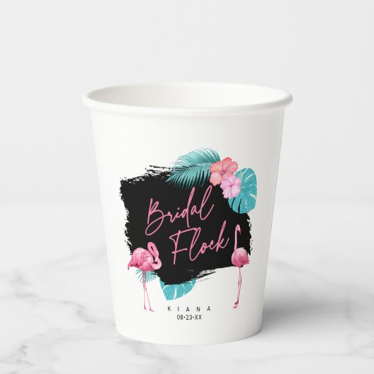 Gobelets En Papier Flamingo Demoiselle d'Honneur Troupeau de Mariage  (Verso)