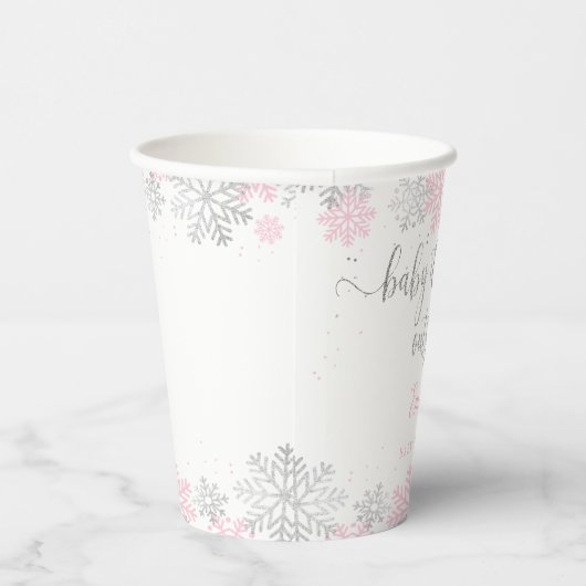 Gobelets En Papier Flammes De Neige Baby shower Fille D'Hiver Rose Et (Droite)