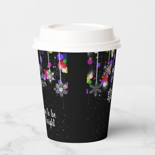 Gobelets En Papier Flammes de neige de Noël en noir (Gauche)