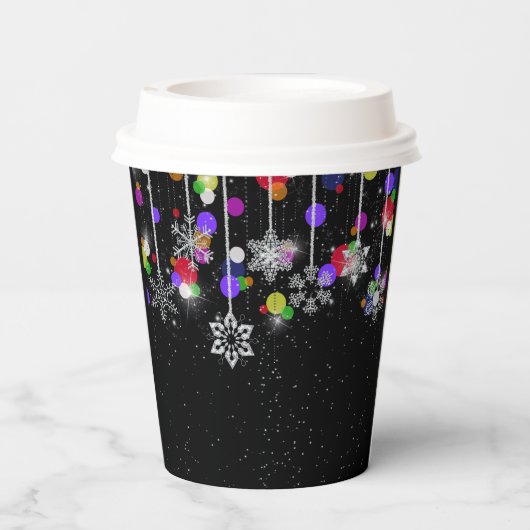 Gobelets En Papier Flammes de neige de Noël en noir (Verso)