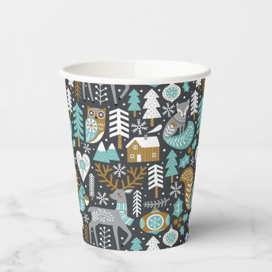 Gobelets En Papier Flammes de neige des animaux des bois Noël scandin (Gauche)