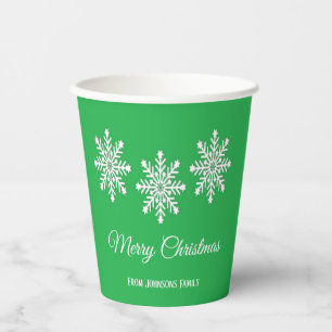 Gobelets En Papier Flèches de neige de Noël blanc Joyeux Noël vert
