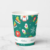 Gobelets En Papier Flèches de neige Turquoise Monogramme Motif Noël d (Verso)