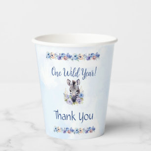 Gobelets En Papier Fleur bleue Zèbre Anniversaire