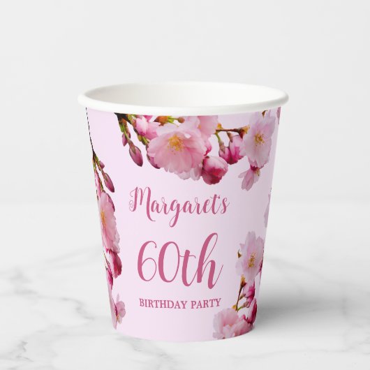 Gobelets En Papier Fleur de cerisier Branches rose 60e anniversaire (Recto)