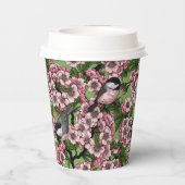 Gobelets En Papier Fleur de cerisiers et poulets verts (Verso)