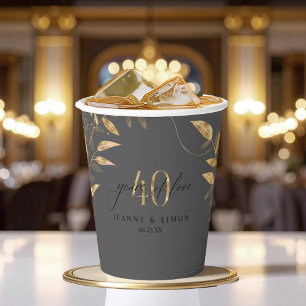 Gobelets En Papier Fleur de feuille d'or 40e anniversaire ID1169