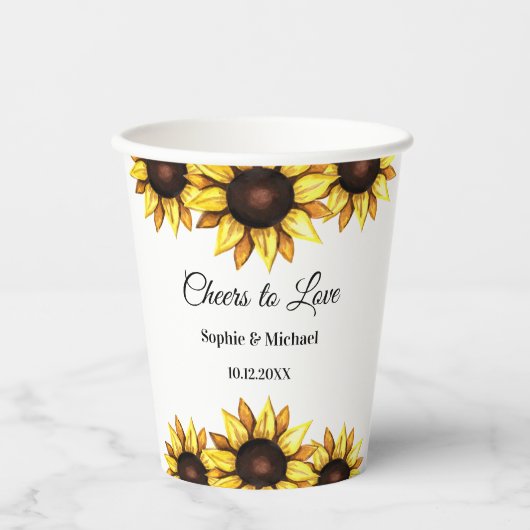 Gobelets En Papier Fleur de tournesol jaune mariage Floral blanc (Recto)