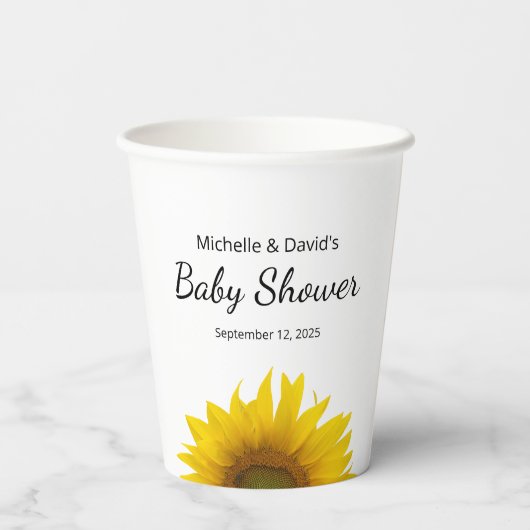 Gobelets En Papier Fleur de tournesol moderne Baby shower simple (Verso)