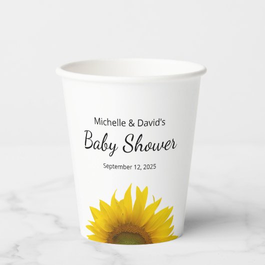 Gobelets En Papier Fleur de tournesol moderne Baby shower simple (Recto)