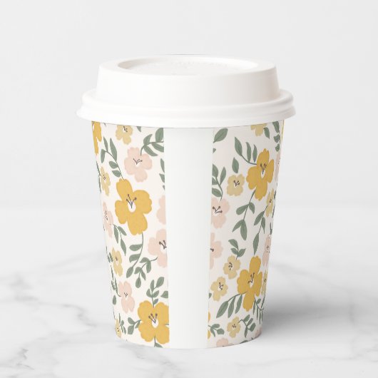 Gobelets En Papier Fleur d'Hibiscus jaune dessinée à la main (Gauche)