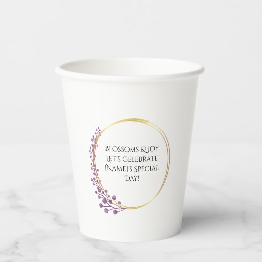 Gobelets En Papier Fleur d'or Fleur d'anniversaire (Recto)