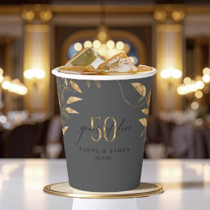 Gobelets En Papier Fleur en feuille d'or 50e anniversaire ID1169