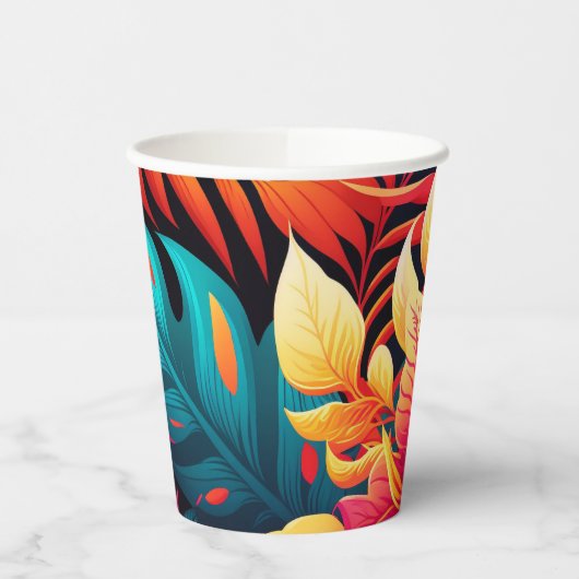 Gobelets En Papier Fleur hawaïenne motif tropical fleuri lumineux (Gauche)
