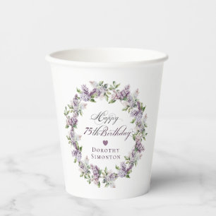 Gobelets En Papier Fleur Lilac violet 75e anniversaire personnalisée