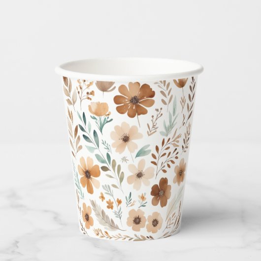 Gobelets En Papier Fleur Marron Clair Bohème (Recto)