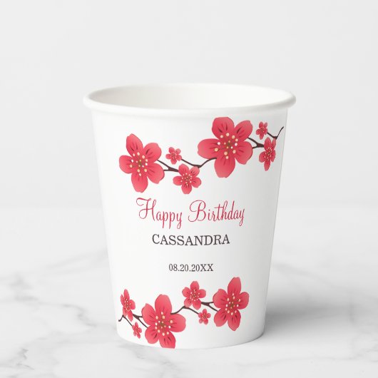 Gobelets En Papier Fleur moderne rouge cerise fleurs Sakura anniversa (Verso)