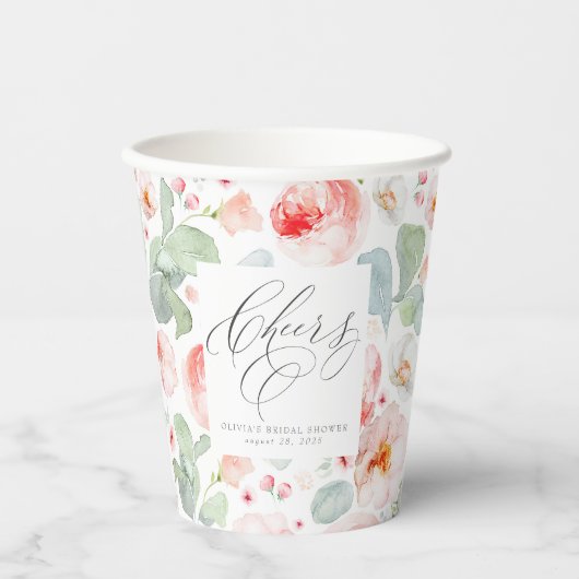 Gobelets En Papier Fleur rose pâle Élégante Cheveux (Recto)