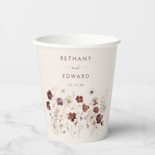 Gobelets En Papier Fleur sauvage Automne Champ Beige Mariage