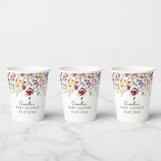 Gobelets En Papier Fleur sauvage bébé dans le Baby shower en fleurs (Multi)