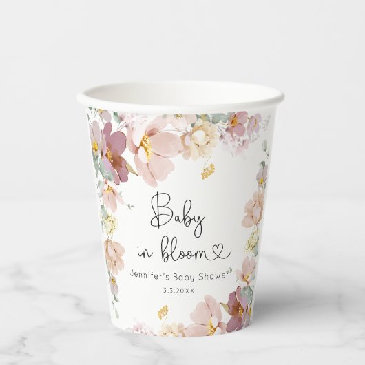 Gobelets En Papier Fleur sauvage bébé en baby shower fleuri (Recto)